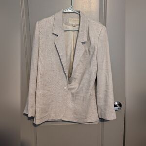Vintage Women's Beige Linen Blazer - Size 10